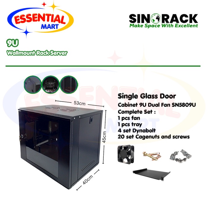 Sinorack Wall Mounted / Rak Server 9U Dual Fan (530X400X450mm)