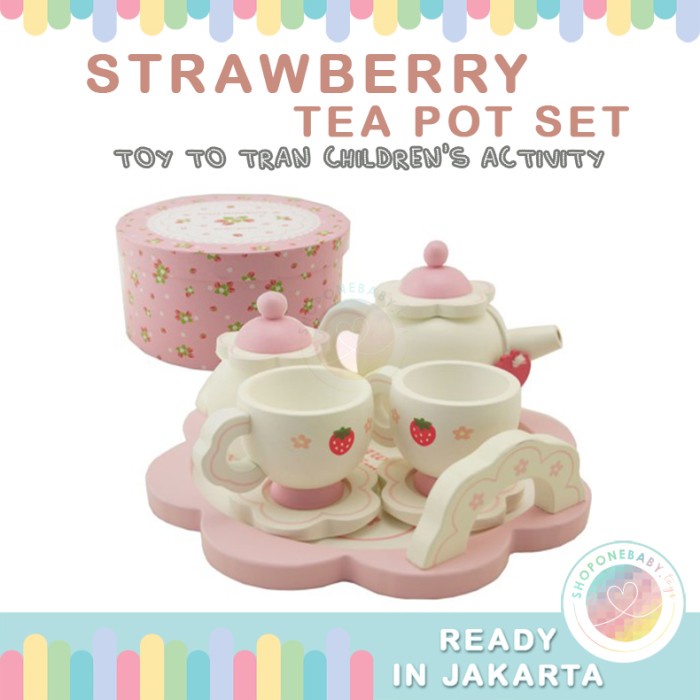 Mother Garden Strawberry Tea Set Pretend Play Wooden Toys Mainan Anak