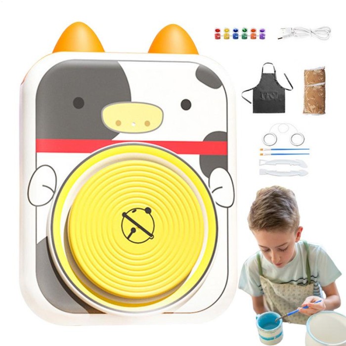 Kids Pottery Wheel Kit USB Cartoon Kids Pottery Wheel Ceramic Pottery Tools Electric Potters Clay