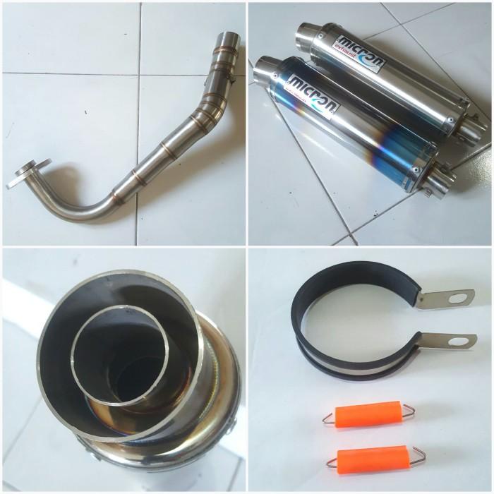 Knalpot Mio Sporty Smile Racing Full Stainless Harian / Balap Micron Pelangi Silver Motorcycle Bulat