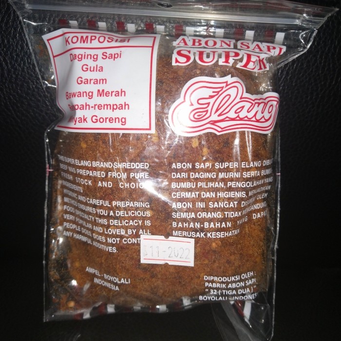 

Abon Sapi Super Elang Boyolali 1 kg ( isi 10 pc @ 100 gr )