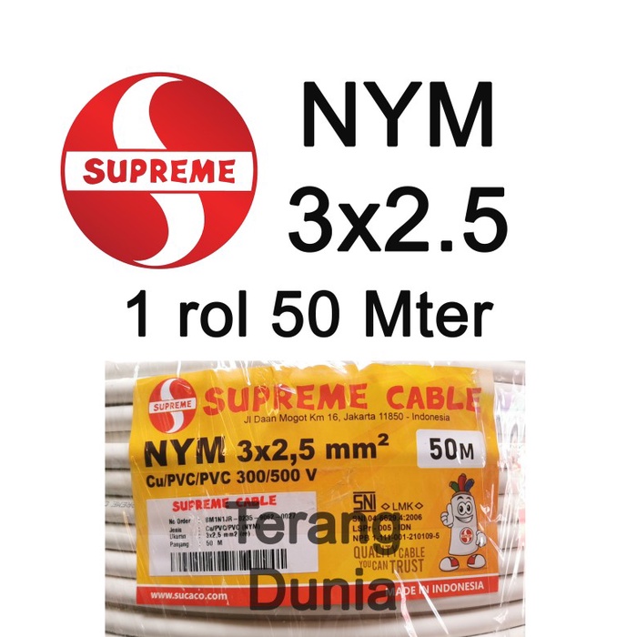 Kabel Supreme NYM 3x2.5 Kabel Tunggal 3x2.5 Supreme Kabel NYM 3x2.5 Supreme