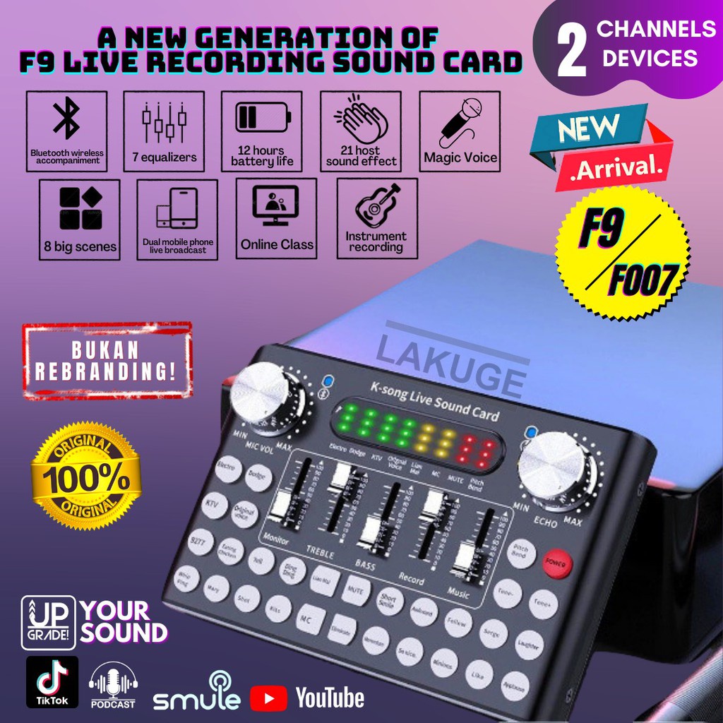 F9 Live Soundcard Bluetooth Audio Mixer Set Amplifier Live Broadcast Recording Karaoke 2 Channel
