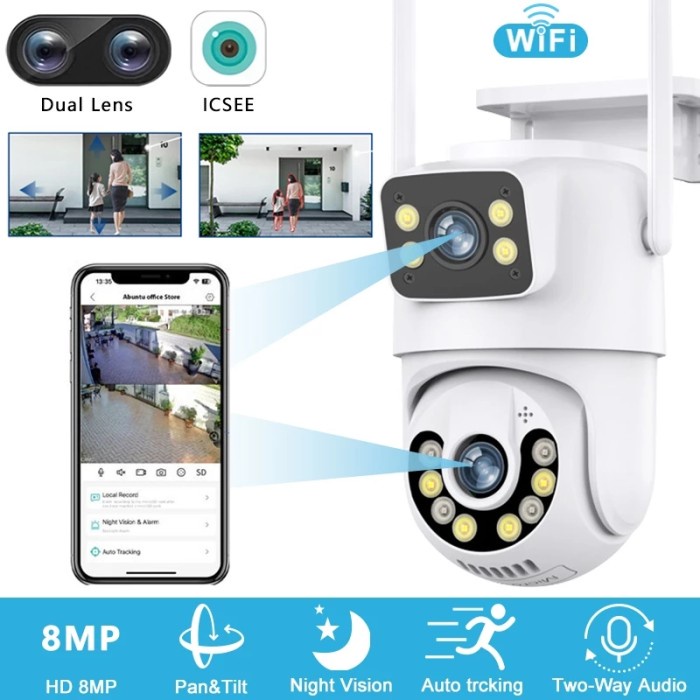 CCTV WIFI ICSEE OUTDOOR/INDOOR DUAL LENSA 8MP DUAL Lights waterproof