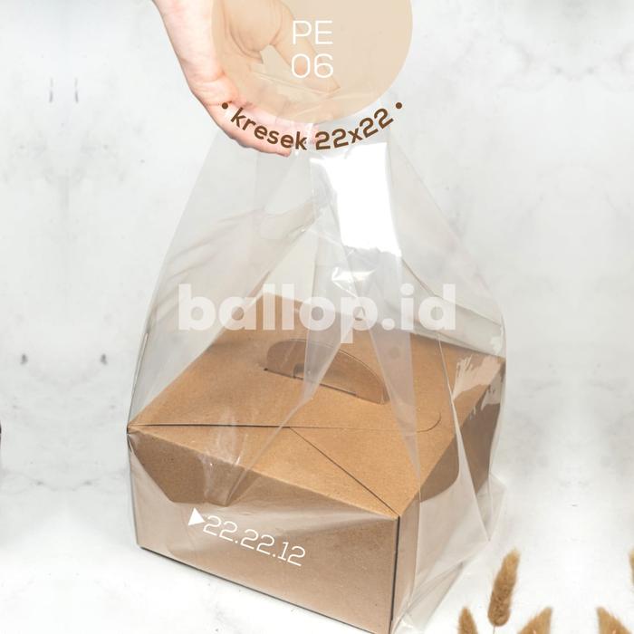 Promo Terbatas [10 Pcs] Kresek Pe Buat Box 22 22 Cm Bening Kotak Cake Kue Roti Snack Hampers