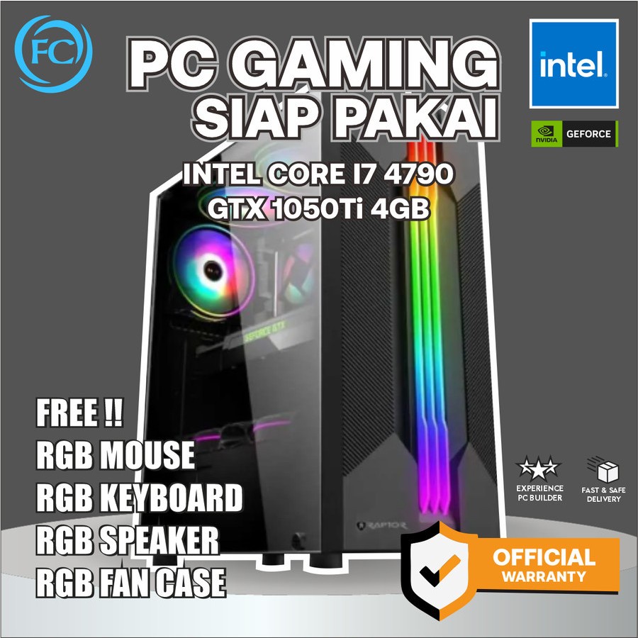 PC GAMING i7 GTX 1050 TI Full Set Keyboard Mouse Speaker RGB + Monitor Gaming -JuaraNyaProduct