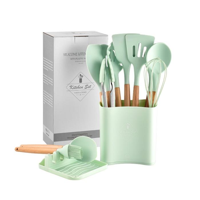 SQUARE BUCKET UTENSIL SET 13PCS 1092 SILICONE UTENSIL SET KITCHEN SET