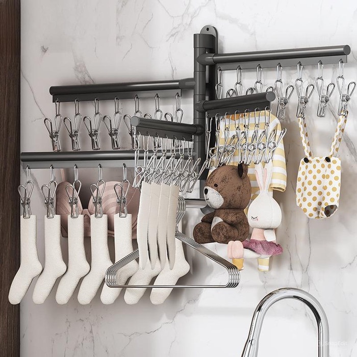 Gantungan Lipat Multifungsi Tempel Dinding Gantung Jemuran Pakaian Baju/Celana Dalam Rak Pengering