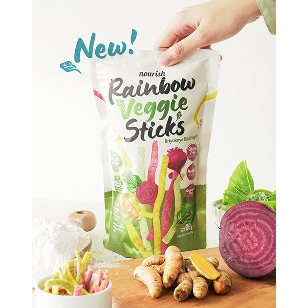 

A Nourish Rainbow Veggie Stick Gluten-Free Dengan Ekstrak Sayuran No Msg 60 Gr