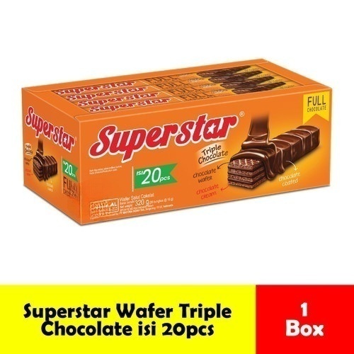 

A [ Berkah ] Superstar Wafer Triple Chocolate Full Chocolate Box Isi 20 X 16Gr Wafer Salut Cokelat