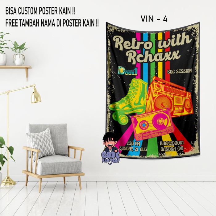 TERMURAH POSTER KAIN RETRO VINTAGE - dekorasi dinding kamar retro vintage