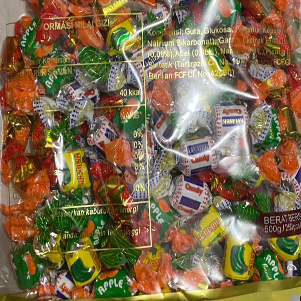 

A Xiaomimi Permen Aneka Rasa Buah 500Gr Isi 250Pcs Assorted Candy Strawberry Leci Apel Nanas Pisang