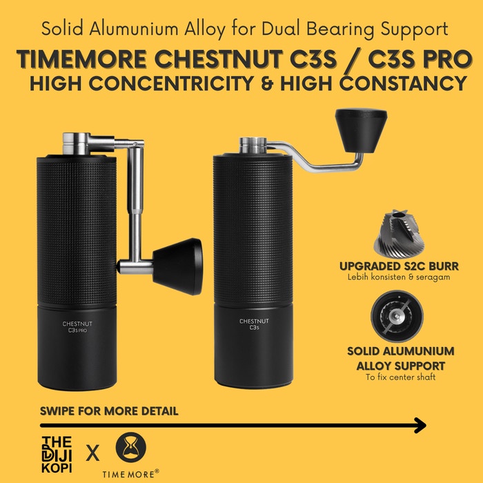 Grinder Kopi Timemore Chestnut C3s - C3s Pro Coffee Grinder S2C Burr
