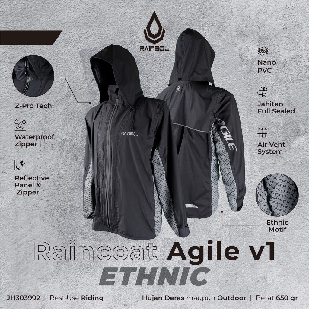 Rainsol Agile V1 Jas Hujan Motor Dewasa Double Sleting 100% Waterproof