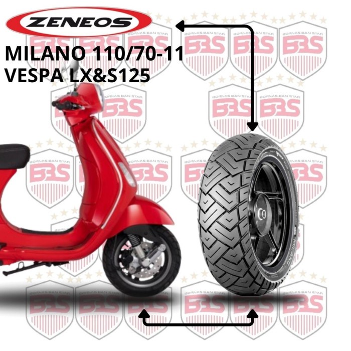 Termurah Sepasang Ban Vespa Lx125 & Vespa S125 Zeneos Milano 110/70-11 & 120/70-10 Tubles