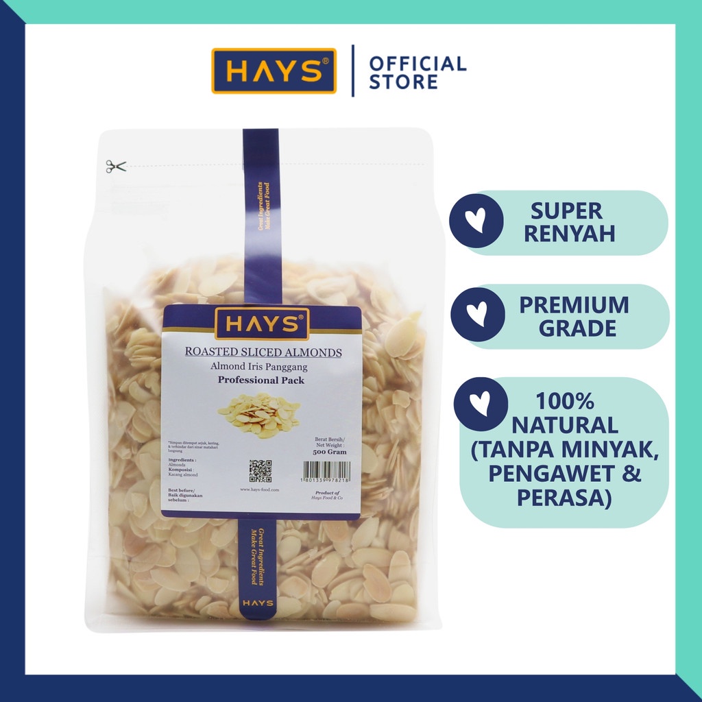 

A Almond Iris Panggang 500 Gram / Roasted Sliced Almond 500 Gram - Hays