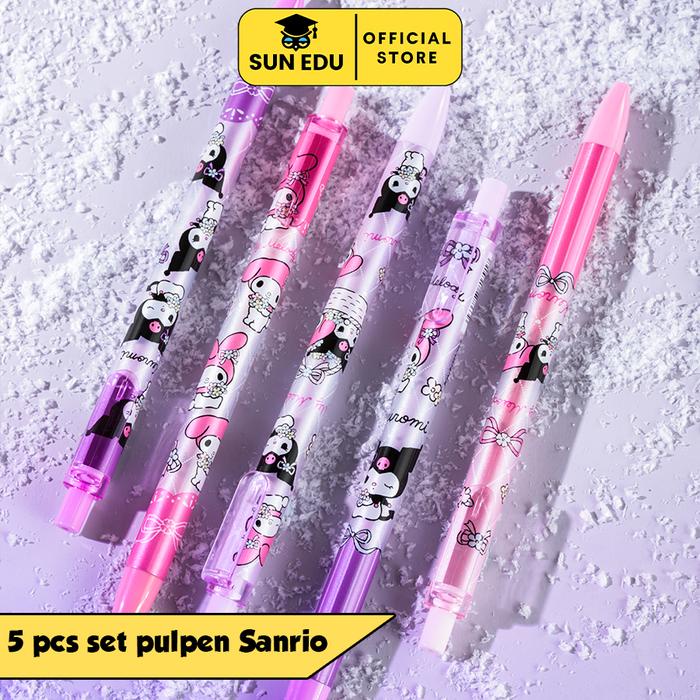 

5Pcs Gel Pen Sanrio/ Pulpen Kuromi Melody Hitam Stationery Tinta Pena Pulpen Gel