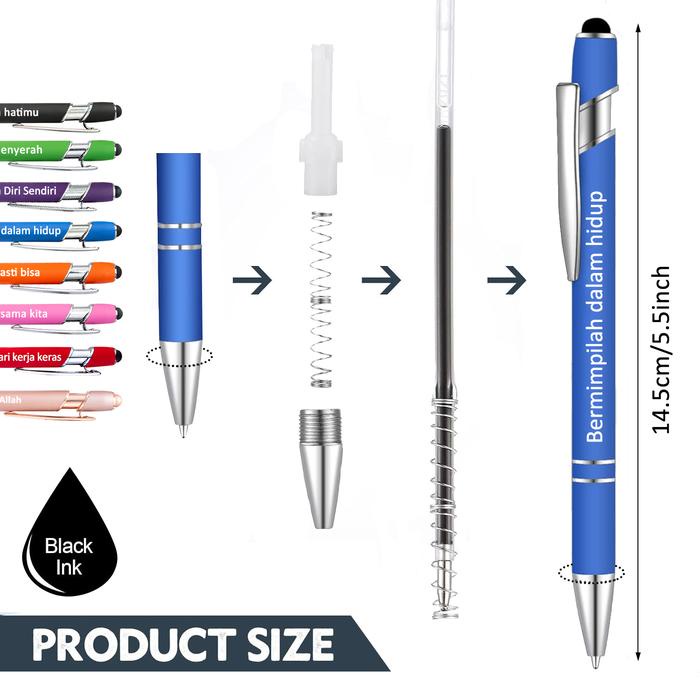 

7 Pcs Pena Diy Netral Pena Tinta Hitam 0.5Mm Layar Sentuh Ujung Stylus Kutipan Inspirasional