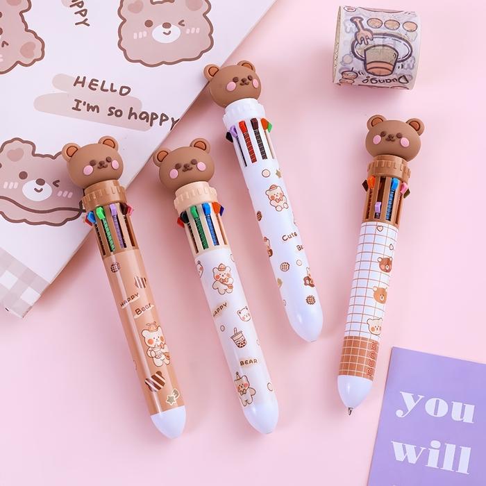 

Pulpen Bear Kartun Kawaii 0.5Mm - 10 Warna Gel Sekolah & Kantor - Stationery