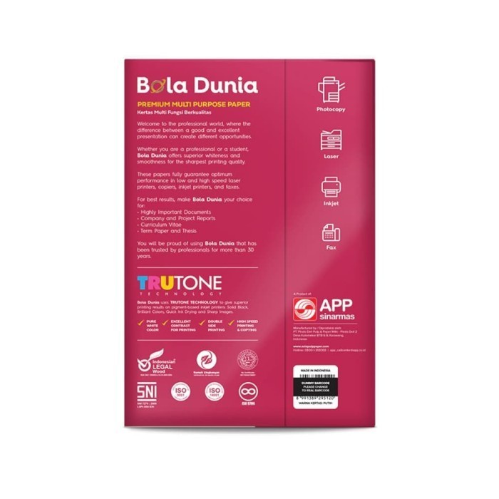 

pintar- Bola Dunia F4 Kertas HVS Print Fotocopy 80gr/gsm Berkualitas