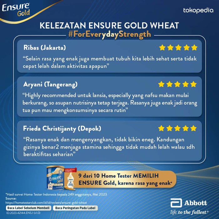 

BARANG TERLARIS Ensure Gold HMB Vanila 380 g - Nutrisi Dewasa Rendah Laktosa - 2 pcs
