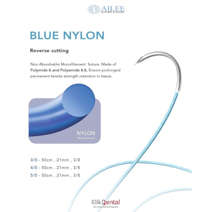 

KLIK DENTAL Blue Nylon ( Reverse Cuting ) Benang Jahit / Benang Nylon