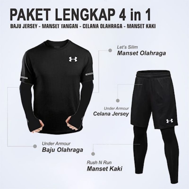 PAKET LENGKAP SETELAN OLAHRAGA PRIA BAJU KAOS OLAHRAGA DRYFIT MANSET TANGAN LETS SLIM MANSET KAKI