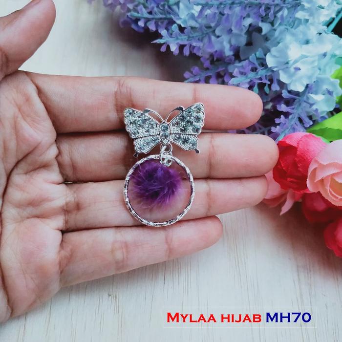 BS935 Bros Bulu Ungu / Bros Dagu Hijab Jilbab / Aksesoris Wanita PROMO SPECIAL