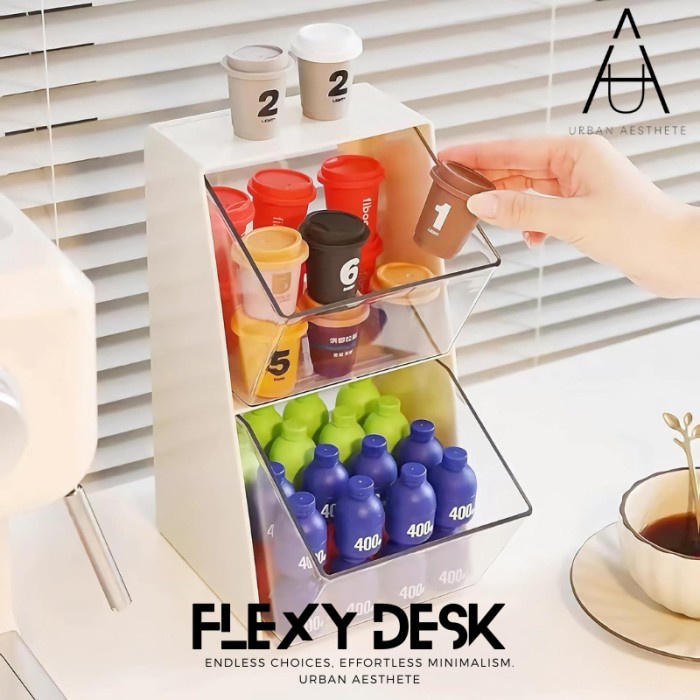 

TERMURAH FlexiDesk Rak ATK Meja Kantor Akrilik Acrylic Kotak Kosmetik Penyimpanan Pantry Bar Wadah