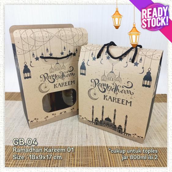 

party- [5 PCS] HAMPERS GABLE BOX RAMADHAN KAREEM 01 18x9x17 DUS TOPLES JAR 800ml KUE LEBARAN IDUL