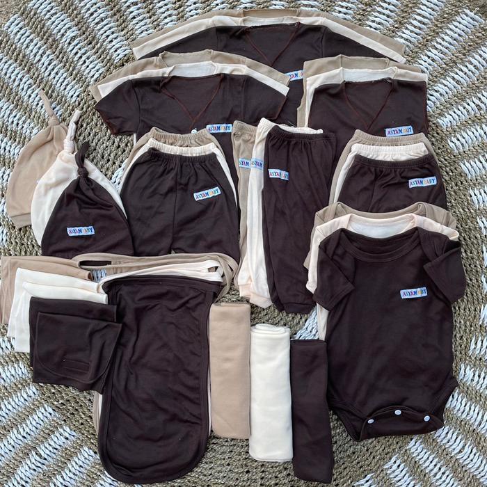 

party- 39 PCS SERI COKLAT PAKET BAJU BAYI BARU LAHIR PAKET HEMAT BROJOL laki-laki parsel