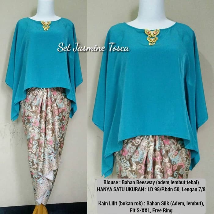 Hot Sale Setelan Kebaya Modern Batwing Warna Biru Readyy