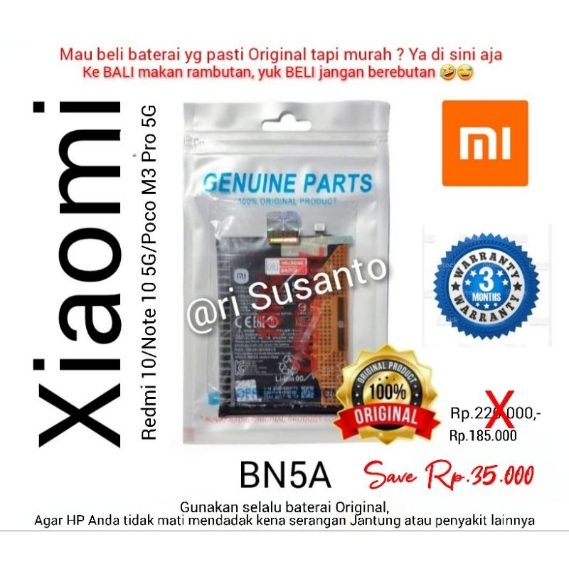 TerLengkapDong- Baterai Xiaomi Poco M3 Pro 5G / Redmi Note 10 5G / Redmi 10 (2022) BN5A Asli