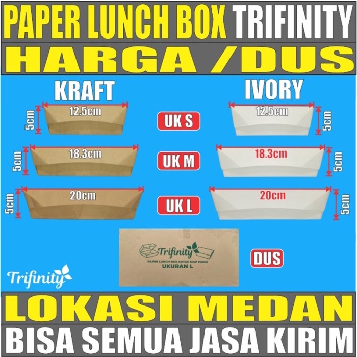 PREMIUM Paper Lunch Box Dus Kraft Coklat n Ivory Putih Food Tray Uk S M L Js Krm Medan