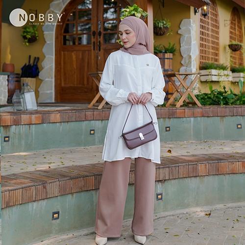 Nobby Sasmaya Tunik Atasan Muslim Wanita Bahan Misory Busui Wudhu Friendly Abu Hitam