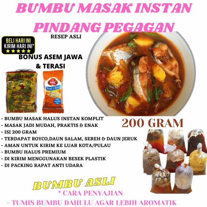 

LB838 BUMBU MASAK PINDANG PEGAGAN KHAS SUMATERA 200 GRAM BUMBU MASAK INSTAN FREE ONGKIR
