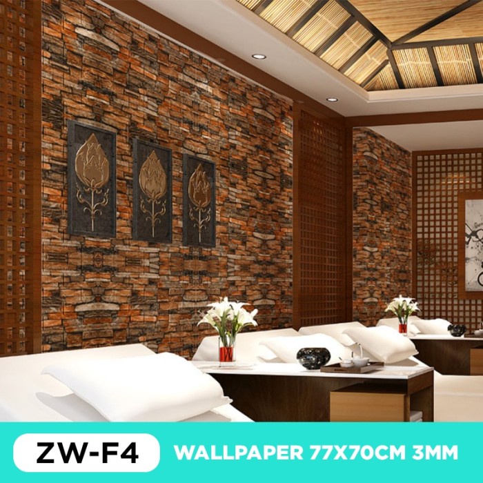 TERPERCAYA Wallpaper Dinding Foam 3D Bata Batu Alam Merah 70x77 cm Dekorasi Rumah