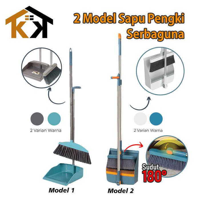 PREMIUM (KK) Set Sapu Lantai Plastik 2in1 Dengan Pengki Praktis Fitur Penyaring Dapat Dilipat Dan