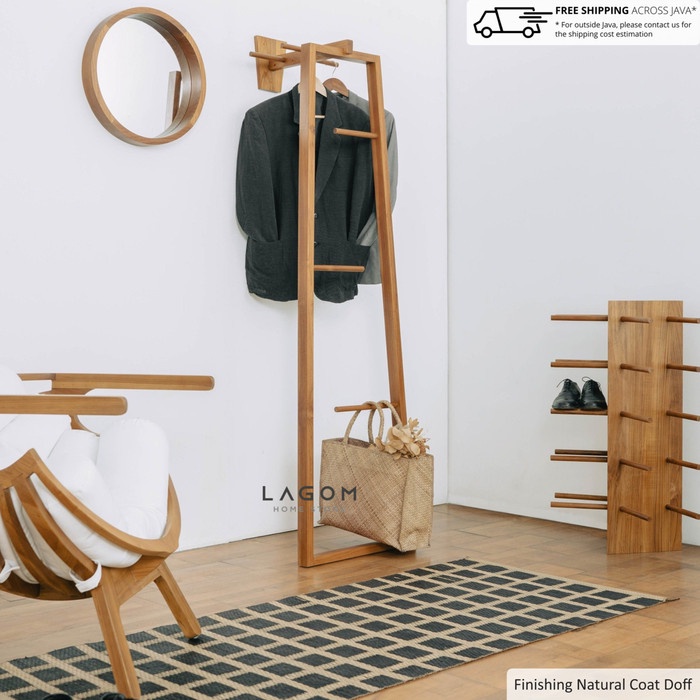 PREMIUM Standing Hanger Gantungan Baju & Tas Kokoh Bahan Kayu Jati Solid