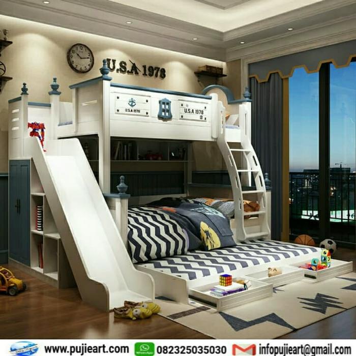 PREMIUM Tempat Tidur Anak Perosotan Susun Kasur Anak Perempuan Tingkat 2