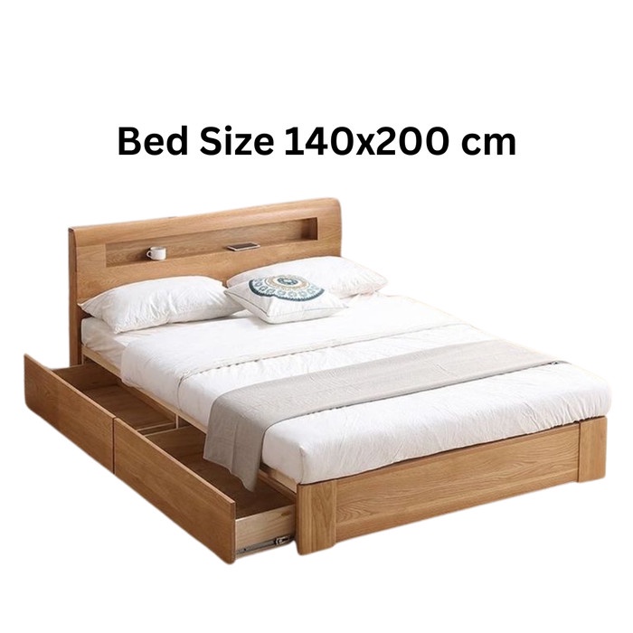 PREMIUM Dipan Tempat Tidur Laci 140x200 Kayu Jati Solid Grade A