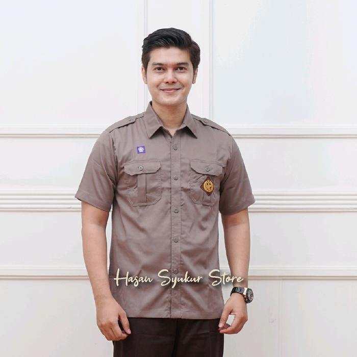 Diskon Baju Pramuka Pembina Pria Lengan Pendek Coklat Tua Packing Aman