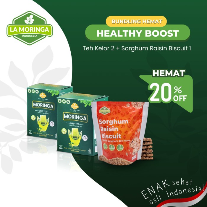 

Paket Bundling Healthy Boost : 2 Teh kelor (Moringa Drip Tea) + 1 Moringa Healthy Sorghum Raisin