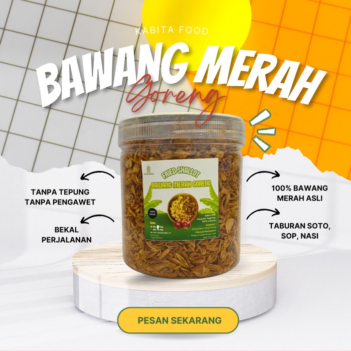 

Bawang Merah Goreng 200gram Premium Tanpa Tepung (Toples 500ml) Kabita Food