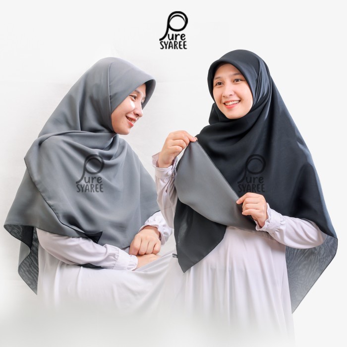 (GoodSeller) Jilbab syari segi empat Bolak Balik Hitam-Abu