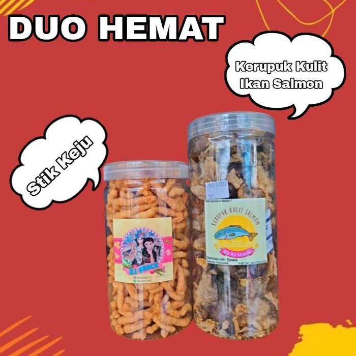 

Duo Hemat Stik Keju 220gr dan Kerupuk Kulit Salmon 175gr Premium Food Snack