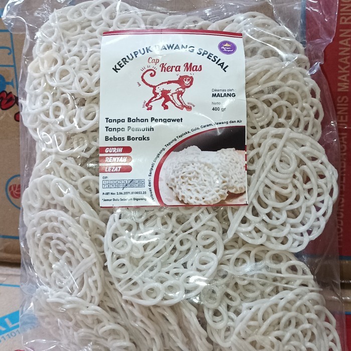 

Kerupuk Mentah Kerupuk Bawang SPESIAL Cap KERA MAS 400 Gram/Bungkus