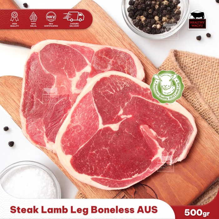 

Lezat- Lamb Leg Steak Daging Paha Kambing Muda Domba Import Australia Halal 500gr Healthy Wagyu