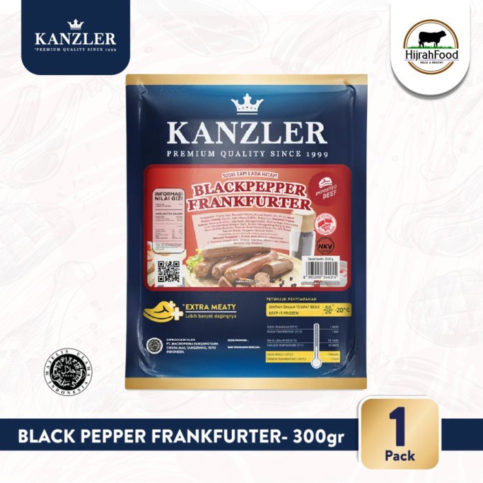 

Lezat- Kanzler Beef Black Pepper Frankfurter Sosis Sapi Lada Hitam (300 gr)