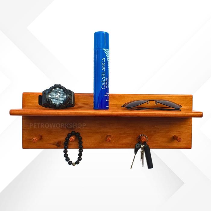 Kapstok Kayu Gantungan Kunci Tas Handuk Rak Ambalan Tempel Dipasang di Dinding